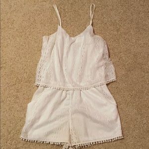 White Lace Romper with Pockets (worn once)